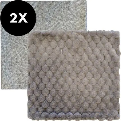 Produktbild von Ultiluxe Kissenhoezen Set 2 Stück - Fluffy Sierkussenbezüge - 45 x 45 cm - Grau/Braun