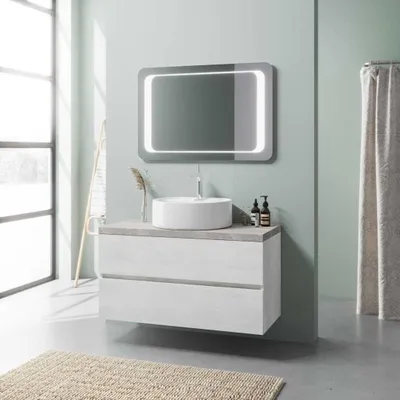 Immagine prodotto di Mobile bagno sospeso 100cm rovere e beton, lavabo a ciotola, specchio led | Elba
