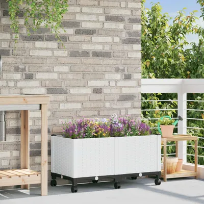Obrázok produktu pre Maison Exclusive – Záhradný kvetináč na kolieskach, biela, 80 x 40 x 48 cm, PP materiál