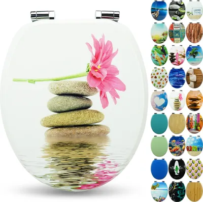 Produktbild von Sanfino® Premium WC Sitz "Gerbera" hochwertiger Toilettendeckel mit Absenkautomatik aus Holz, viele bunte Motive, einfache Montage