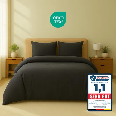 Produktbild von Komfortec Premium Bettwäsche 200x200 cm Bettbezug + 40x80 cm 2 Kissenbezüge, gebürstet 100% Polyester-Mikrofaser 120 g/m², 3teiliges Set, Anthrazit