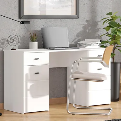 Produktbild von Ziro - Schreibtisch, 140x50x77h cm Weiß Matt, 2 Schubladen