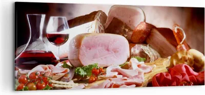 Produktbild von Bild auf Leinwand - Leinwandbild - Essen Essen Wurst Kräuter - 120x50cm - Wand Bild - Wanddeko - Leinwanddruck - Bilder - Kunstdruck - Wanddekoration - Leinwand bilder - Wandkunst - AB120x50-2568
