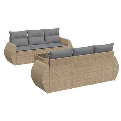Produktbild von vidaXL 7-tlg. Garten-Sofagarnitur mit Kissen Beige Poly Rattan
