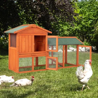 Produktbild von FCH XXL Hasenstall 2 Etagen, Kleintierstall mit herausziehbarer Schublade, 4 Türen , Laufleiter, wetterbeständig, 142 x 43 x 86 cm, orange