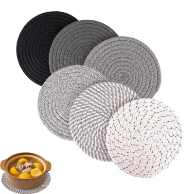 Image de Sous-verres ronds en fibres tressées - Résistants à la chaleur et antidérapants - Lot de 6 - Diamètre 18 cm