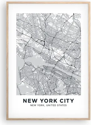 Produktbild von Gerahmtes Poster - Rahmen in heller Eiche - Neu York Karte - 70x100 cm - Wand Bild - Wanddeko - Wandbilder - Kunstposter - Wandposter - Bilderrahmen - Bilder - Kunstdruck - P2NPA70x100-5039