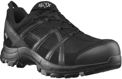 A black Haix Black Eagle Safety 40.1 low shoe.