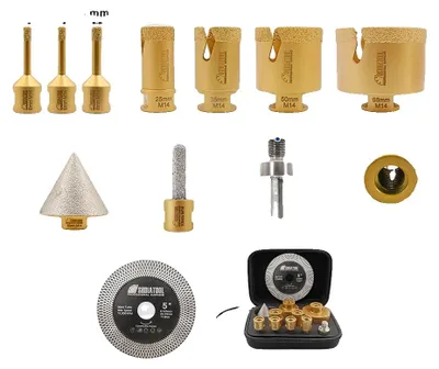 Image de Jeu de forets diamantés, 11 pièces, comprenant un disque de coupe, 11 pièces, filetage M14
