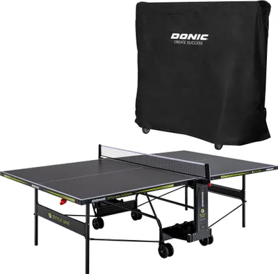 Produktbild von DONIC Outdoor + Indoor Tischtennisplatte Style 800 inklusive Abdeckhülle, inkl. Netz, Ball und Schlägerhalterung, klappbar, wetterfest, Profi-Maße