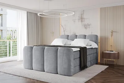 Produktbild von ALTDECOR Boxspringbett mit Fußteil - NINA-Z KING - 120x200 Grau Monolith- Komplett-Set mit H3 und H4 Matratzen und Topper, Polsterbett mit Bettkästen, Lattenrost, Bett mit Stauraum, Doppelbett, Boxbett