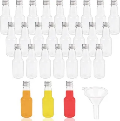 Produktbild von 24 kleine transparante likeurflessen + schoorstenen, 60 ml mini-flessen, kleine flessen aus transparentem Material für Hochzeiten, Feiern, Kunst