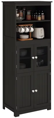 Image de Armoire de cuisine buffet cuisine vaisselier meuble de rangement multi-rangements dim. 60I x 30P x 162H cm noir