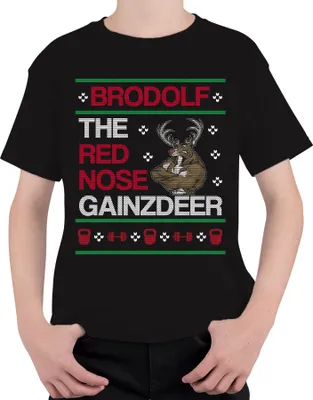 Produktbild von Brodolf the Red Nose Gainzdeer Ugly Christmas Sweater Uni Kinder T-Shirt, Schwarz, 104