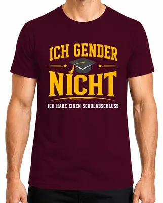 Zdjęcie produktu dla Koszulka męska "Ich Gender. Nie. Ja." z ironicznym nadrukiem, kolor burgundowy, rozmiar XL