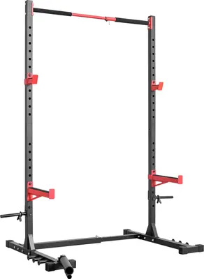 Image de SucceBuy Power Rack 445 kg de charge maximale, rack à squat polyvalent pour salle de sport à domicile, appareil d'entraînement avec 6 goupilles à bande, accessoire Landmine et barres de sécurité pour les squats et le développé couché
