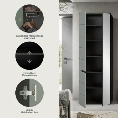 Produktbild von Canu Kleiderschrank 1 Tür staubgrün.
