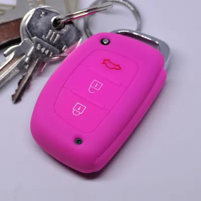 Produktbild von Auto Schlüssel Hülle Silikon Schutz Cover Pink kompatibel mit Hyundai i10 i20 i40 ix25 ix35 Tucson Accent Ioniq Sonata Tucson Santa Fe 3 Tasten KEYLESS SMARTKEY
