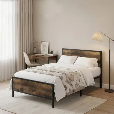 Obrázok produktu pre Posteľ s roštom 90 x 200 / 140 x 200 cm – jednolôžková/dvojlôžková posteľ, hosťovská posteľ s čelom, kovový rám