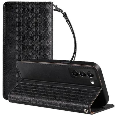 Immagine prodotto di Custodia Con Cinturino Magnetico Per Samsung Galaxy S22+ (S22 Plus) Cover Portafoglio + Mini Cordino Ciondolo Nero