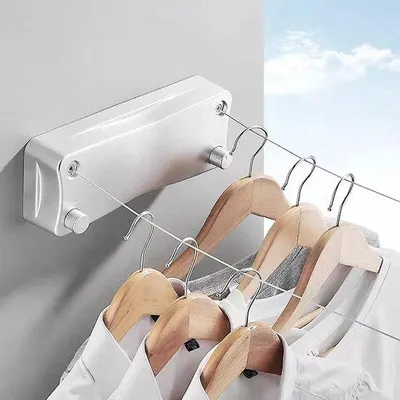 Image de Corde à linge rétractable pour l'intérieur et l'extérieur - multifonctionnel - 1 pièce - blanc