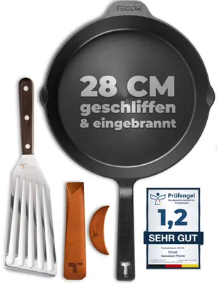 Produktbild von TECOR Gusseisenpfanne Induktion 28 cm geschliffen universell natürlich Langlebige Pfanne Gusseisen Induktion  Cast Iron Pan Induktion