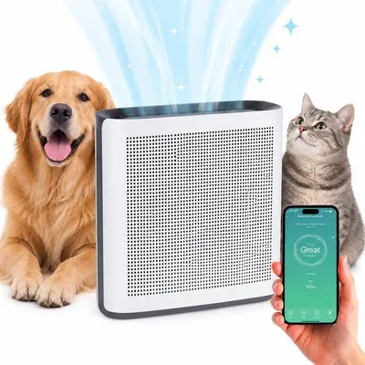Zdjęcie produktu dla Oczyszczacz powietrza Silvergear XL z aplikacją – filtr HEPA, jonizator, węgiel aktywny, UV, wydajność 450 m³/h, przeznaczony do pomieszczeń do 60 m², poziom hałasu 25 dB