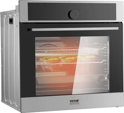 Immagine prodotto di Forno a parete singolo VEVOR, forno elettrico da incasso a parete da 24" con 16 funzioni di cottura, forno elettrico a parete da 2,68 piedi cubi, riscaldamento rapido fino a 200°C in 5 minuti, forno elettrico da 3550 W con griglia da forno e teglia