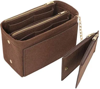 Zdjęcie produktu dla Brązowy organizer do torebki dla kobiet z przegródką na karty kredytowe, średniej wielkości, z zapięciem na gumkę
