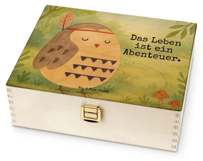 Produktbild von Mr. & Mrs. Panda Tee Box Eule Federschmuck Design - Weiß - Geschenk, Owl, Teebeutel Aufbewahrung, Waldtiere, Tee-Aufbewahrungsbox, Teebox, für Paare, Dekoration, Behälter