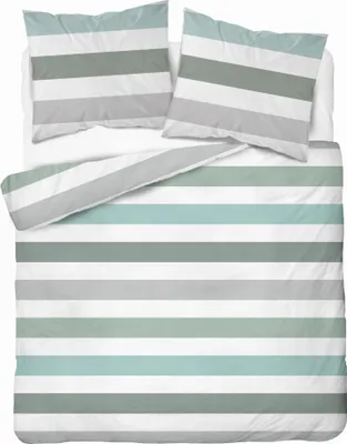 Zdjęcie produktu dla Detexpol Pościel satynowa 220x200 biało-szaro-zielone paski 5053B Home Satin 27