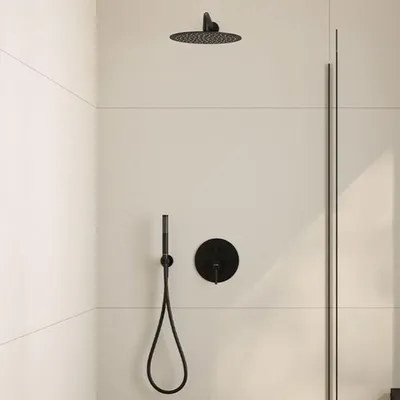 Immagine prodotto di OLTENS Sistema doccia a soffitto con miscelatore da incasso, doccetta a soffitto e soffione rotondo di Ø 30 cm