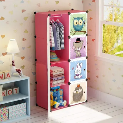 Modulare Kinder-Kleiderschrank, 6 Würfel + Hängeteil, rosa, 75x47x147 cm