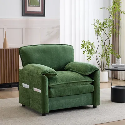 Produktbild von MODFU Relaxsofa mit Aufbewahrungstaschen,Sitzsacksofa Grün,Loungesofa mit Sitzfläche,Rückenlehne und Armlehnen für Wohnzimmer