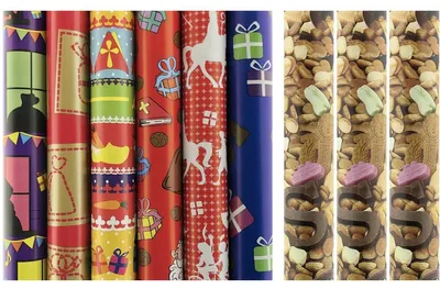 Productafbeelding van Assortiment sinterklaaspapier inpakpapier cadeaupapier - 200 en 300 x 70 cm - 8 stuks