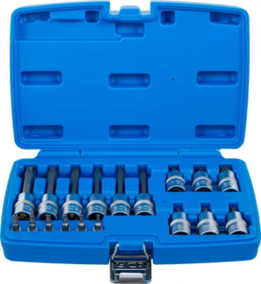 Image de BGS Jeu de douilles à embout, entraînement carré intérieur 6,3 mm (1/4") / 12,5 mm (1/2") profil en T (pour Torx) avec alésage 18 pièces - 5174