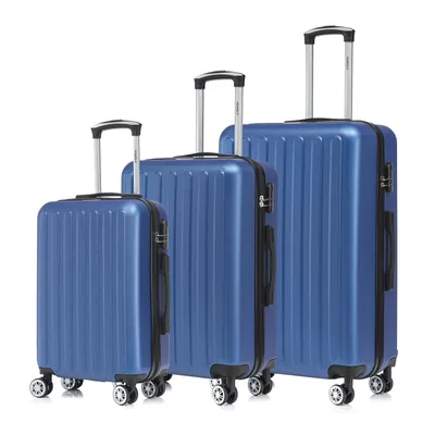 Produktbild von Suitcase Set, Rollkoffer Handgepäck, Kofferset, mit 4 Rollen 360°, Hartschalenreise Zahlenschloss, Weicher Gummigriff (3er Set, M,L&XL,Dunkelblau)