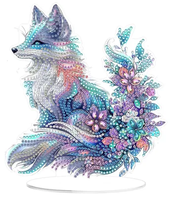 Diamond Art Desktop Ornament Fuchs, 5D Blumen, DIY Kit für Erwachsene