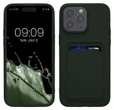 Produktbild von kwmobile Handyhülle für Apple iPhone 15 Pro Max Hülle mit Kartenfach - TPU Case - Kabelloses Laden - Schutzhülle Cover in Dunkelgrün