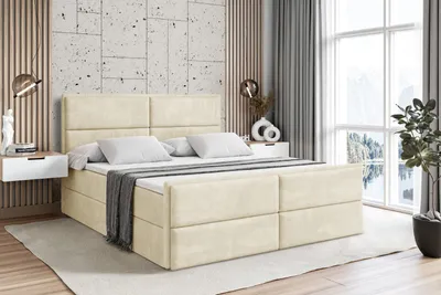 Produktbild von ALTDECOR Boxspringbett mit Fußteil, H3 Matratze und Topper - 160x200 cm - AURA-Z - Beige Samt - Polsterbett mit Bettkasten und Lattenrost, Bett mit Stauraum