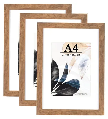 Fotolijst A4, Holzfarbe, Acrylglas, 3er-Set, 21x30 cm