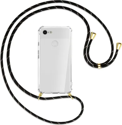 Produktbild von Handykette Backcover-Schutzhülle mit Band (Metall goldfarben) für Google Pixel 3 XL - schwarz/gold
