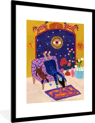 Produktbild von MuchoWow® Gerahmtes Poster Frauen - Psychedelisch - Hippie 60x80 cm - Poster mit Schwarzem Bilderrahmen Wandposter Rahmen Foto Bilder - Wohnzimmer - Dekorationen - Prämie