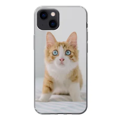 Produktbild von MuchoWow® Handyhülle Schutzhülle Hülle für iPhone 13 mini Kätzchen - Blau - Orange - Mädchen - Jungen - Kind Silikon Softcase Handy Hülle - Softcase