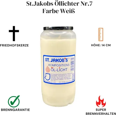 Produktbild von St. Jakobs Öllichter Nr. 7, weiß, 48 Stück, Grabkerzen, Grablicht, Grablampe, Grableuchte, Grabgestaltung, Brenndauer bis 7 Tage