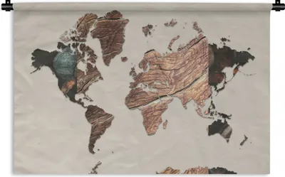 Produktbild von MuchoWow® Wandteppich Wandbehang Weltkarte - Holz - Braun 120x80 cm Tapisserie Dekoration Wandtuch - Wanddekorationen - Wandtücher