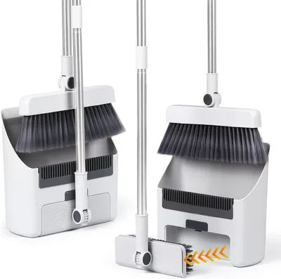 Produktbild von Bedee Besen mit Kehrschaufel Set, Besen mit Langstiel zum Kehren im Innen- und Außenbereich, Weiß