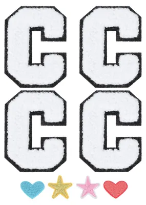 Produktbild von Buchstaben C Aufnäher zum Aufbügeln und Nähen - Mit Herz und Stern Applikationen - Für Kleidung und Textilien - 4 Packungen