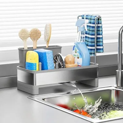 Productafbeelding van URMONA RVS Spoelbak Organizer met Afvoerbakje, Zelfdrainende Sink Caddy