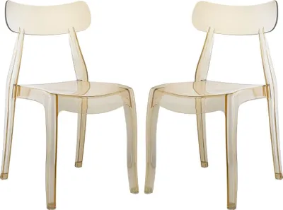 Immagine prodotto di Set di 2 sedie in policarbonato trasparente dal design moderno e senza tempo, leggere, robuste e impilabili, ideali per cucine,da pranzo, bar e ristoranti - GEMMA - Champagne